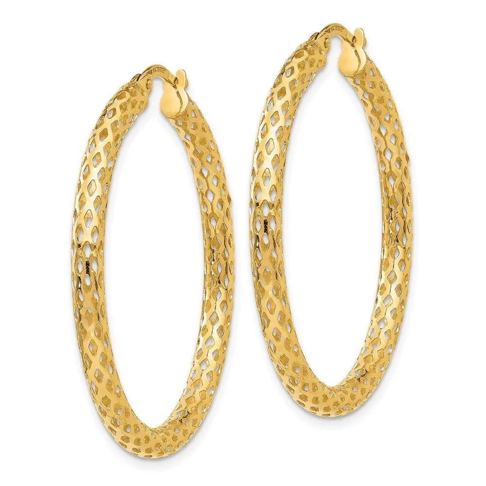 14K 3mm Mesh Round Hoop Earrings