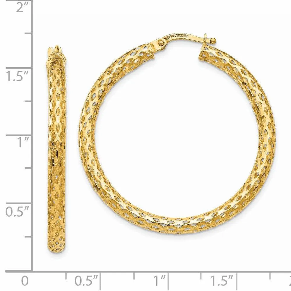 14K 3mm Mesh Round Hoop Earrings