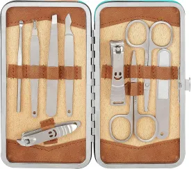 9-Piece Manicure and Pedicure Nail Clipping Set with Case- Stainless Steel, Turquoise