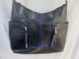 ATTENTION vegan shoulder bag tote carryall satchel Zipper Stud NAVY BLUE L