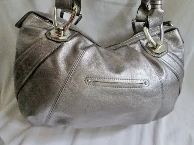 B. MAKOWSKY Pebbled Leather TOTE Hobo Carryall Satchel Shoulder bag SILVER METALLIC