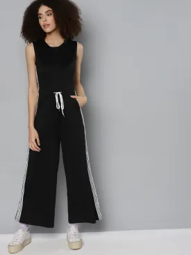 Black Scuba Drawstring Sleeveless Jumpsuit