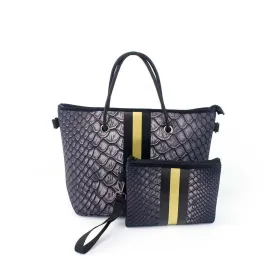 Charcoal Crocodile with Gold & Black Stripe Mini cross shoulder neoprene bag