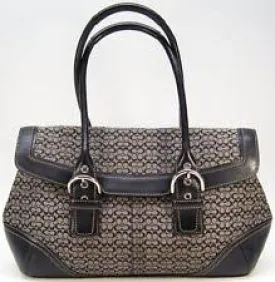 COACH 7080 VACHETTA Jacquard Hobo Handbag Satchel TOTE BLACK Leather