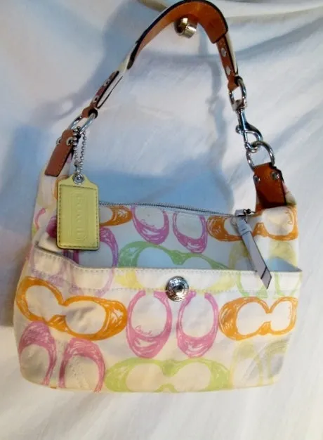 COACH F11672 HAMPTON Pastel Scribble Graffiti Print Hobo Shoulder Bag Purse Satchel MULTI WHITE