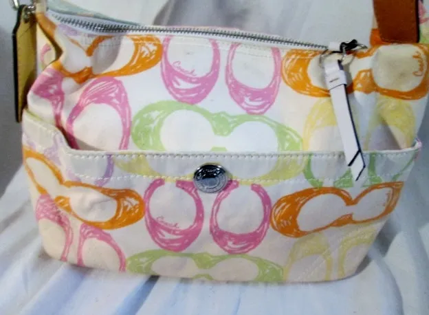 COACH F11672 HAMPTON Pastel Scribble Graffiti Print Hobo Shoulder Bag Purse Satchel MULTI WHITE