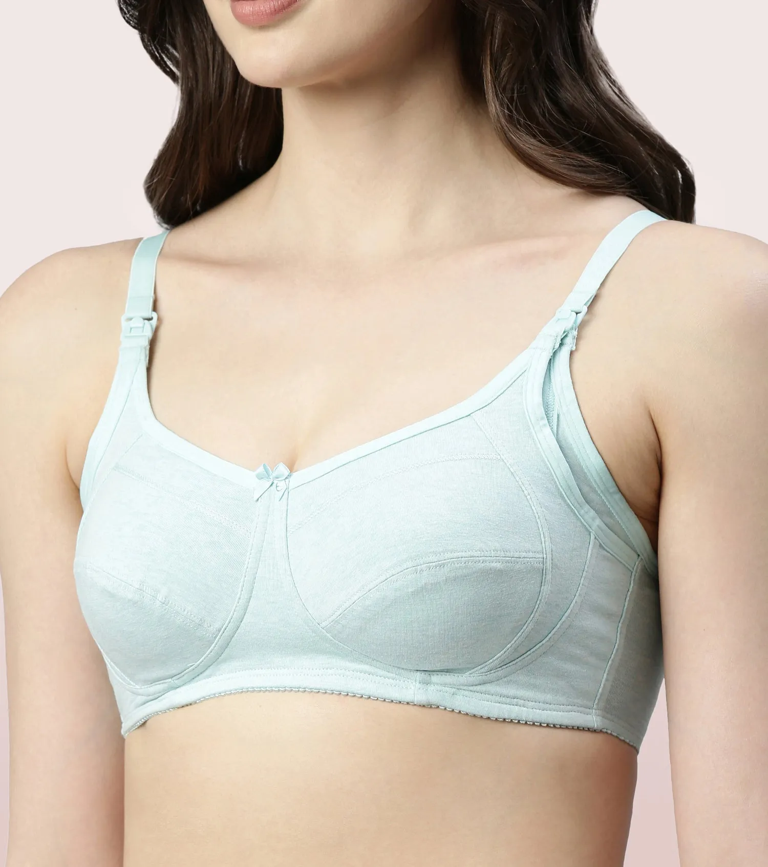 Enamor Eco-Melange MT02 Sectioned Lift and Support Cotton Nursing Bra for Women- High Coverage, Non Padded and Wirefree - Capri Melange