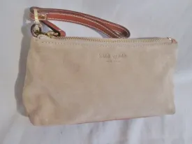 EUC KATE SPADE SUEDE LEATHER Wristlet Purse Clutch Wallet BEIGE TAN SAND BROWN