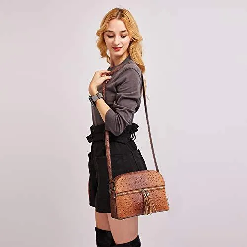 Fashion Embossed Pattern Tassel Crossbody Bag