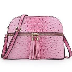 Fashion Embossed Pattern Tassel Crossbody Bag