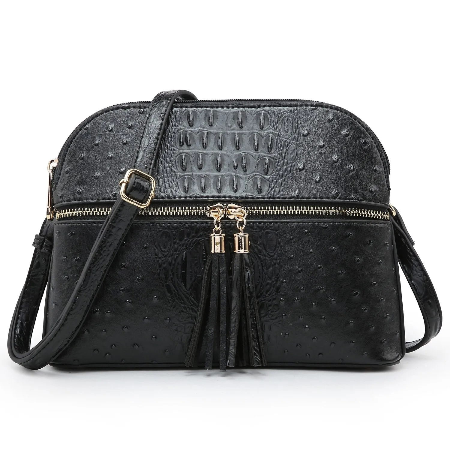 Fashion Embossed Pattern Tassel Crossbody Bag