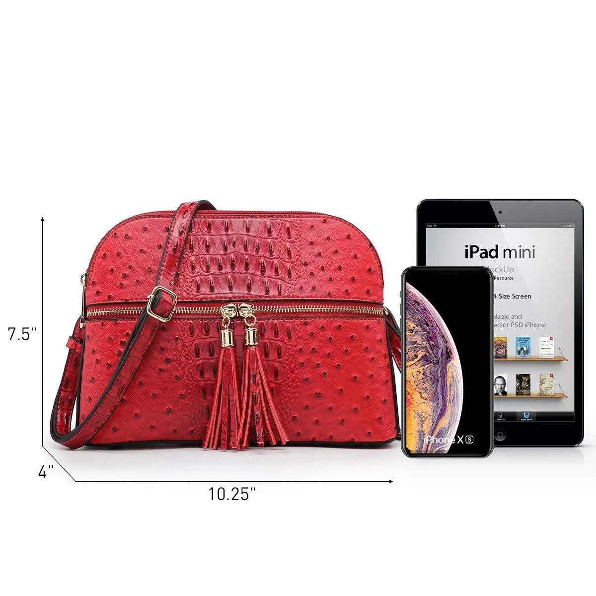 Fashion Embossed Pattern Tassel Crossbody Bag