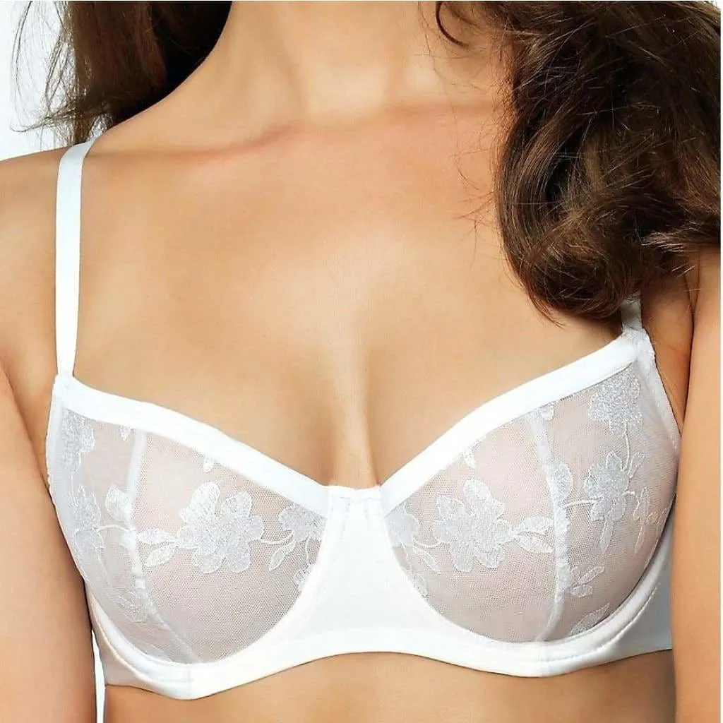 Felina 190013 Sabrina Semi Sheer Lace Demi Underwire Bra 36D White