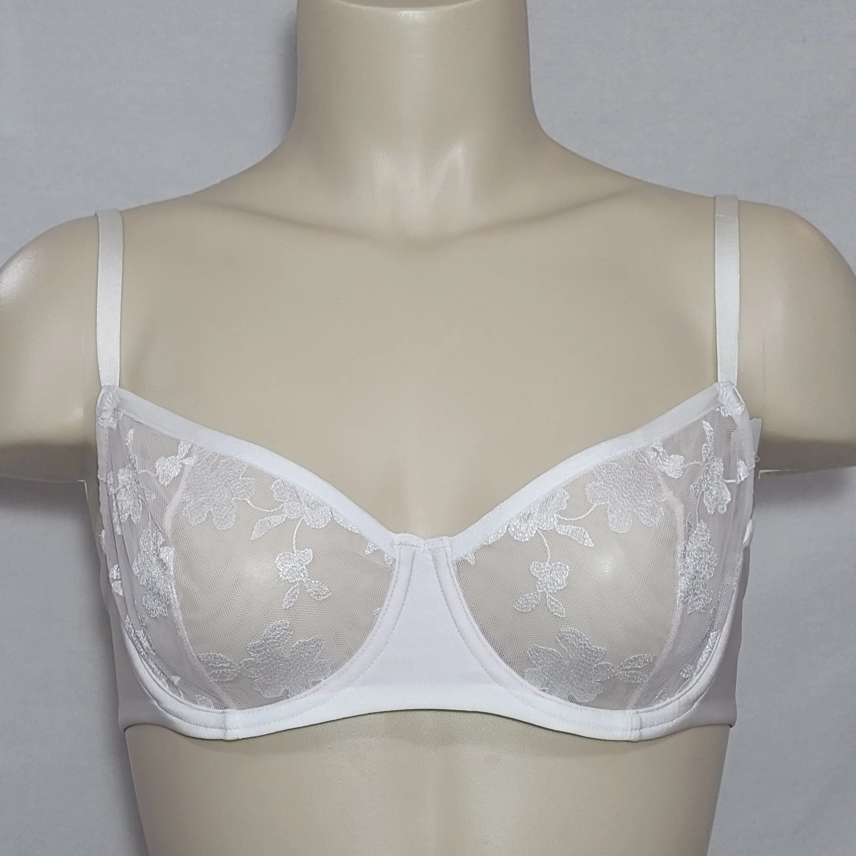 Felina 190013 Sabrina Semi Sheer Lace Demi Underwire Bra 36D White