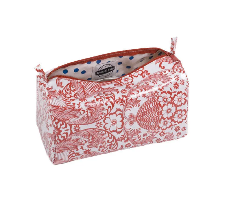 Freckled Sage Oilcloth Travel Bag in Toile Red