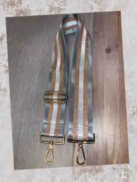 Grey/White/Metallic Rose Gold Stripe 2” Adjustable Handbag Strap