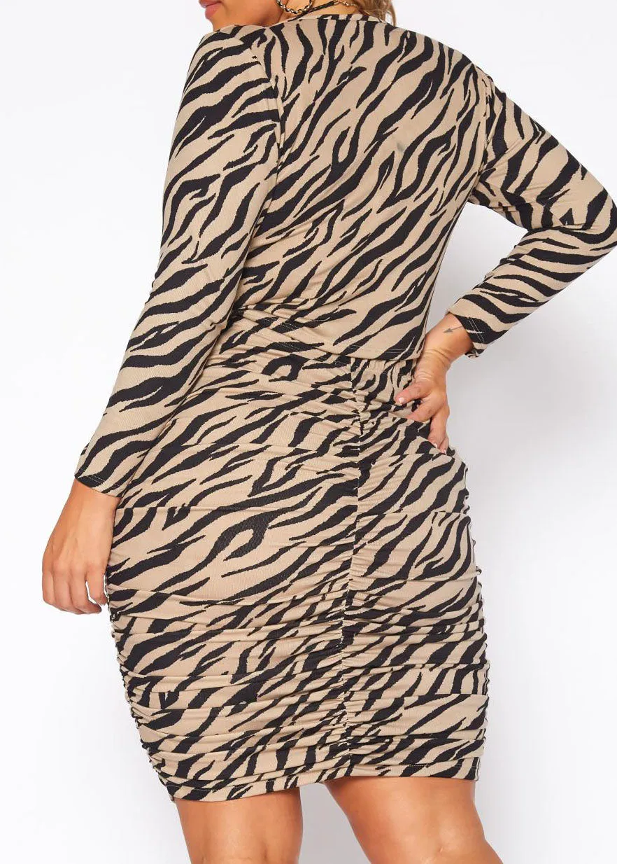 Hi Curvy Plus Size Centered Drawstring Zebra Print Two Piece Set