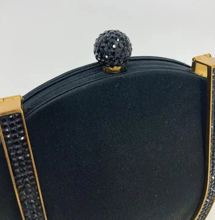 Judith Leiber black Silk Crystal Fold over Handle Clutch