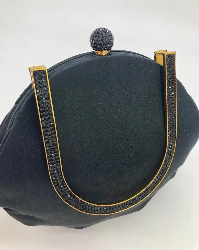 Judith Leiber black Silk Crystal Fold over Handle Clutch