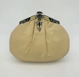 Judith Leiber Cream Matte Lizard Clutch with Enamel Crystal Top