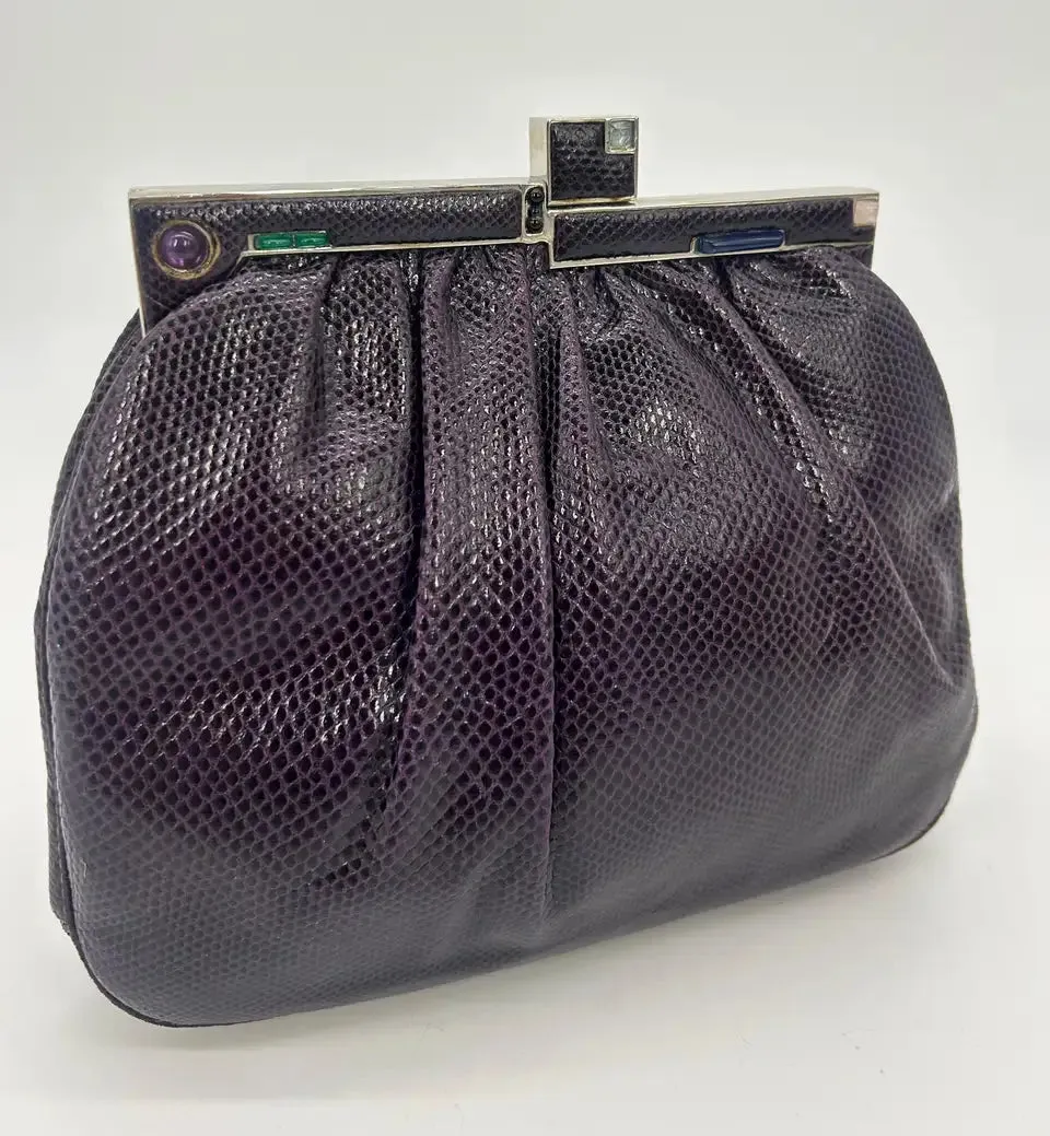 Judith Leiber Dark Purple Lizard Clutch