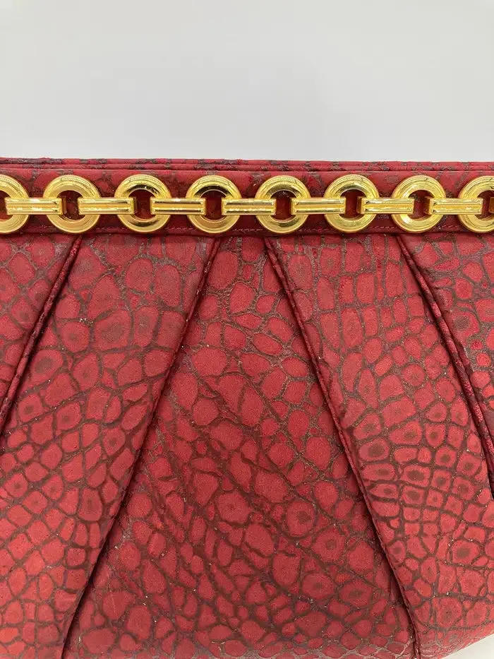 Judith Leiber Red Embossed Alligator Clutch