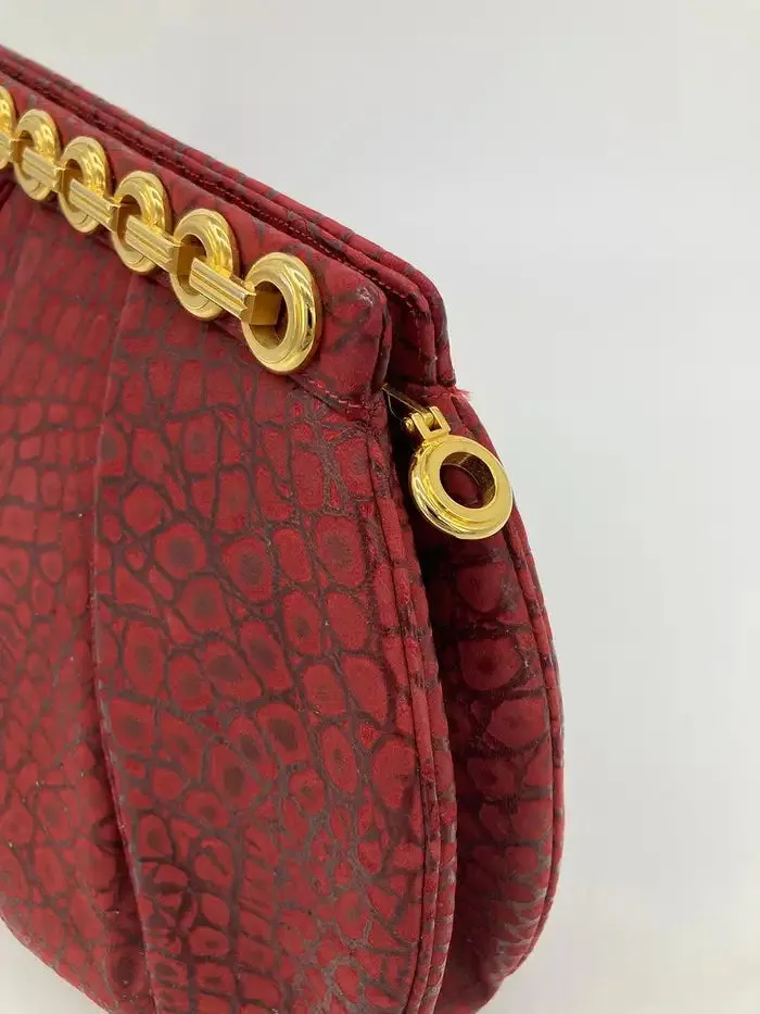 Judith Leiber Red Embossed Alligator Clutch