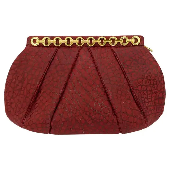 Judith Leiber Red Embossed Alligator Clutch