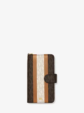 Logo Stripe Wristlet Folio Case For iPhone X/XS