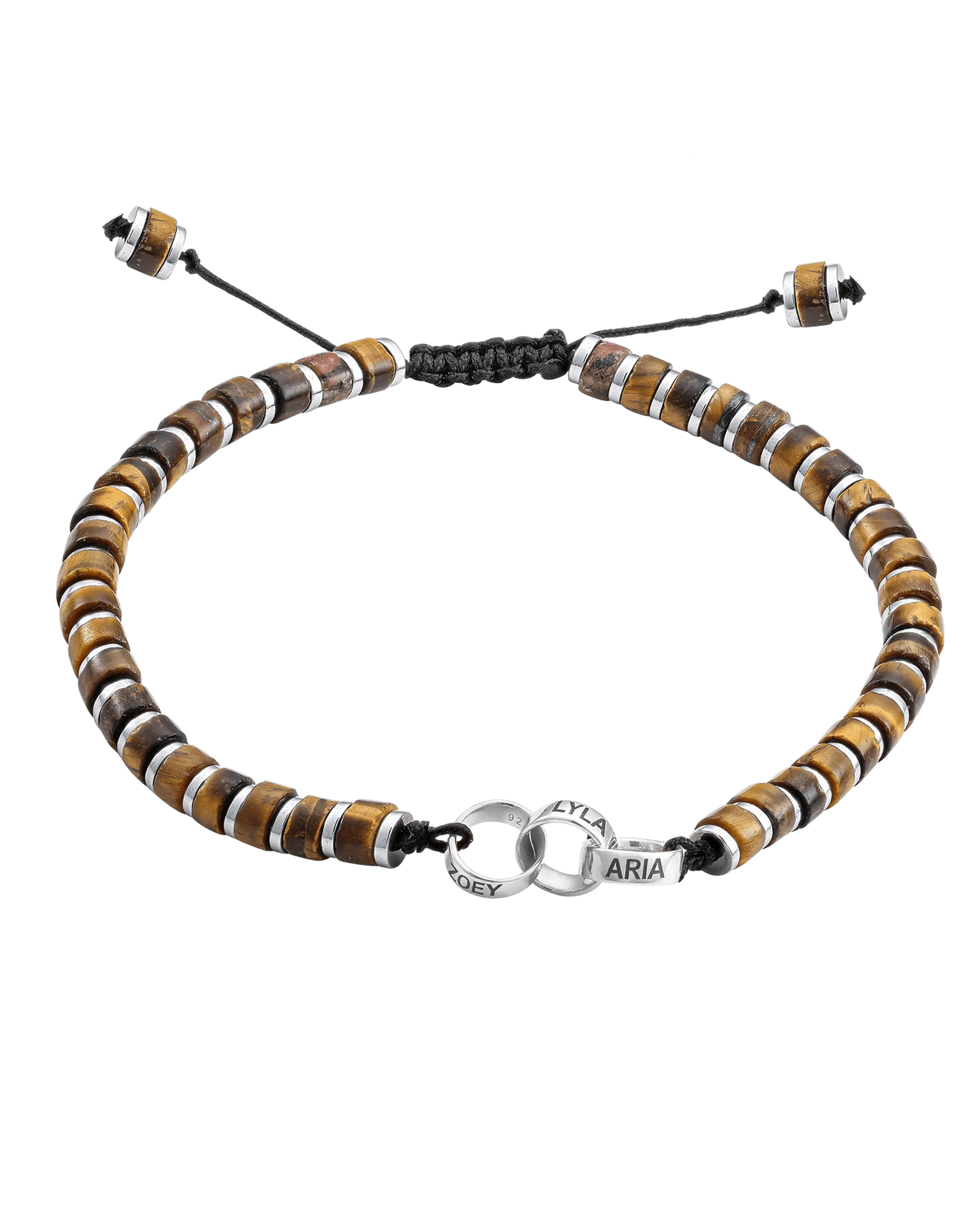 Men's Brown Tiger Eye Disc Bead & Forever Links Bracelet - 14K White Gold