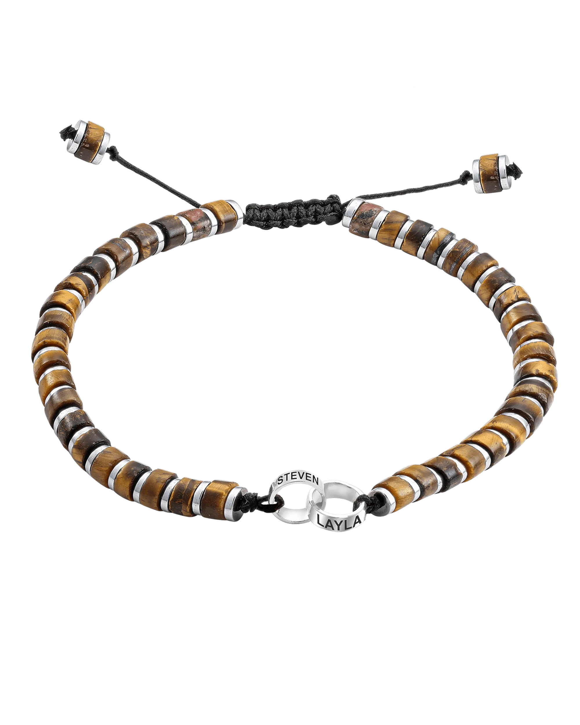 Men's Brown Tiger Eye Disc Bead & Forever Links Bracelet - 14K White Gold