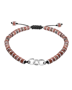 Men's Red Jasper Disc Bead & Forever Links Bracelet - 925 Sterling Silver