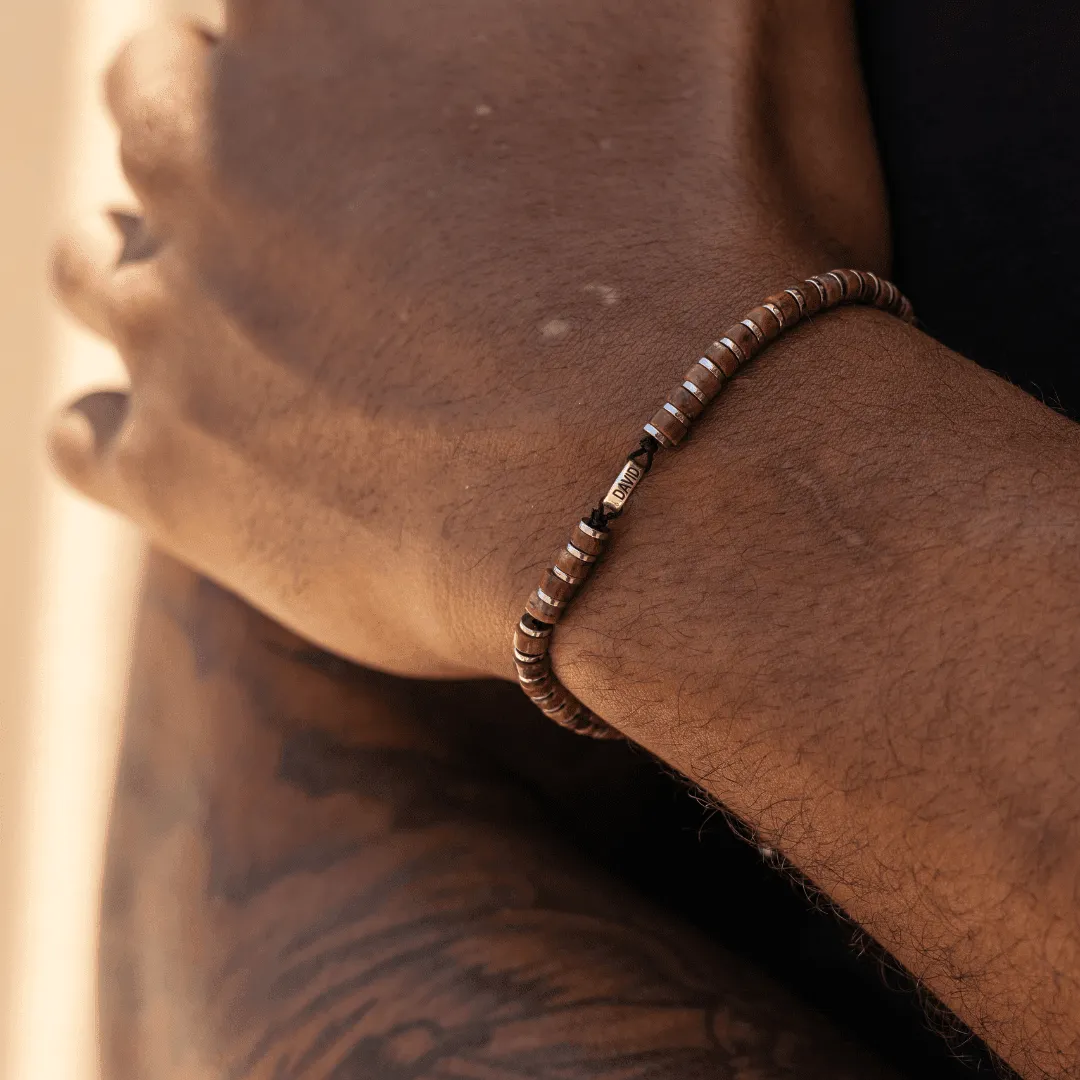 Men's Red Jasper Disc Bead & Forever Links Bracelet - 925 Sterling Silver