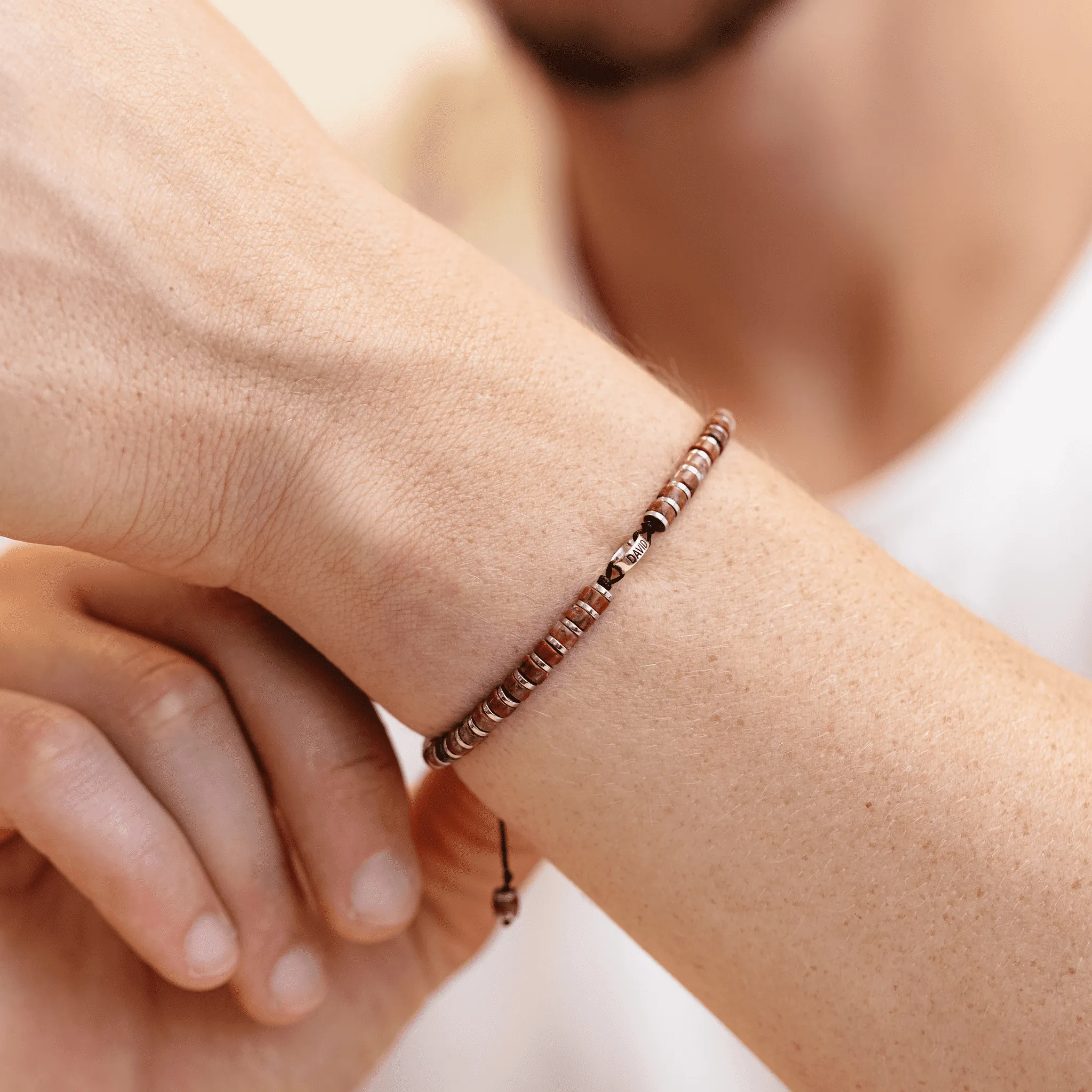 Men's Red Jasper Disc Bead & Forever Links Bracelet - 925 Sterling Silver