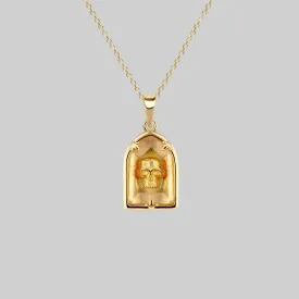 OMINOUS. Skull Under Glass Necklace - Gold