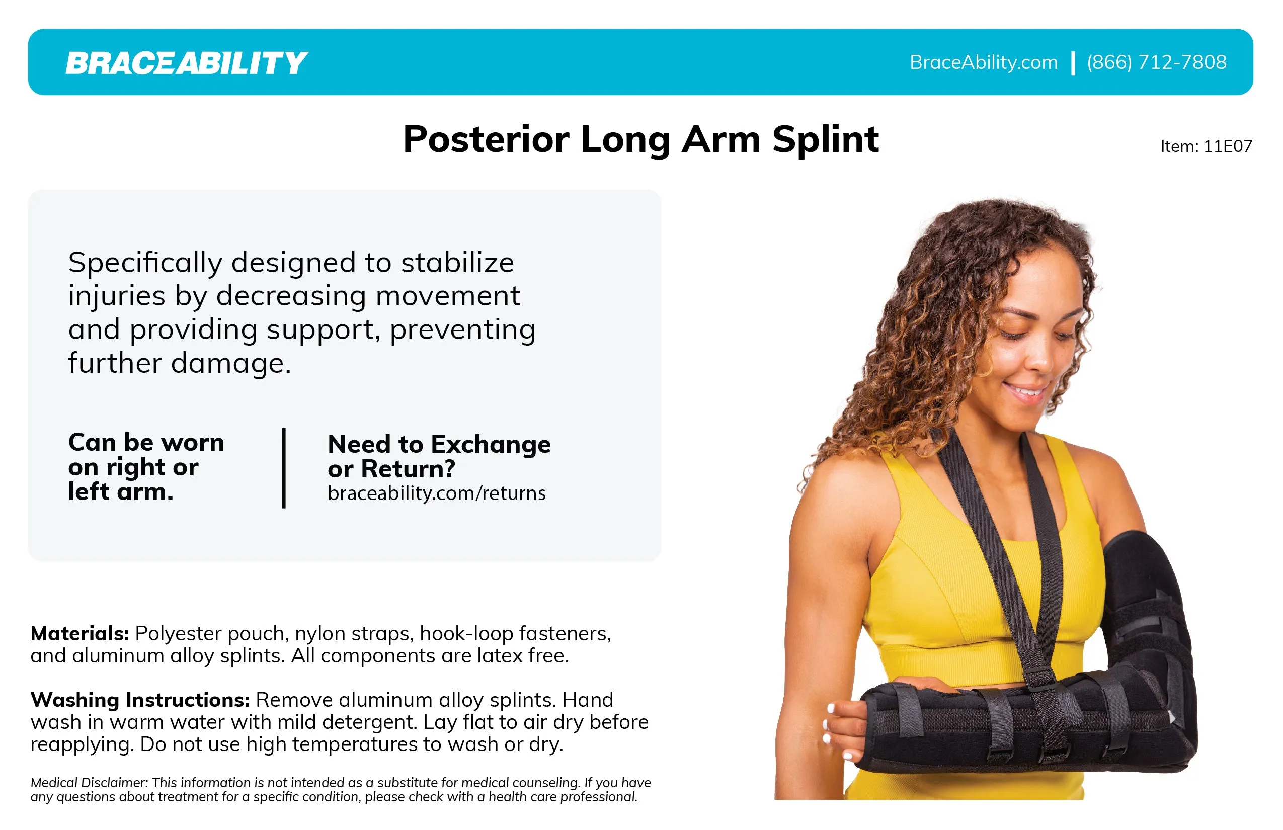 Posterior Long Arm Splint | Elbow Immobilizer Forearm Brace for Fracture Pain Relief With Support Sling