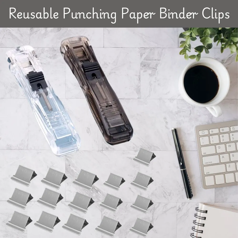 Reusable Punching Paper Binding Kit (2 Dispenser   16 Reusable Clips)