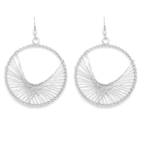 Round hanging earrings with interwoven design